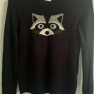 Kate Spade Navy Wool Blend Sweater With Raccoon Design XXS